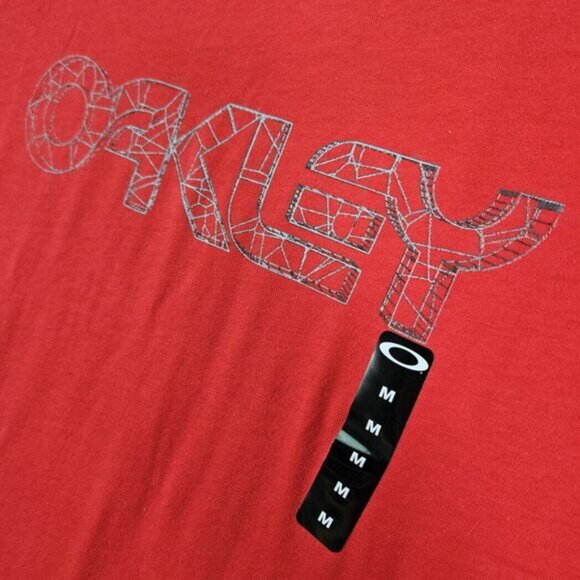 NWT Oakley T-Shirt Spellout Logo Tee 100% Cotton Red Short Sleeve Men's Size M - Picture 7 of 10